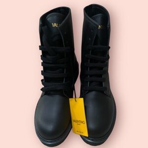 Valentino By Mario Valentino Womens Marti Leather Combat Boots (Black)